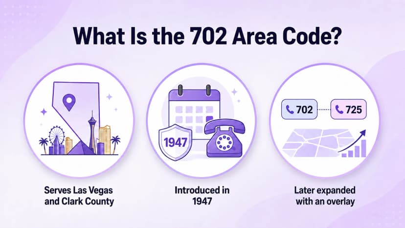 Qual é o código de área 702: atende Las Vegas e Clark County, introduzido em 1947, posteriormente ampliado com a sobreposição 725