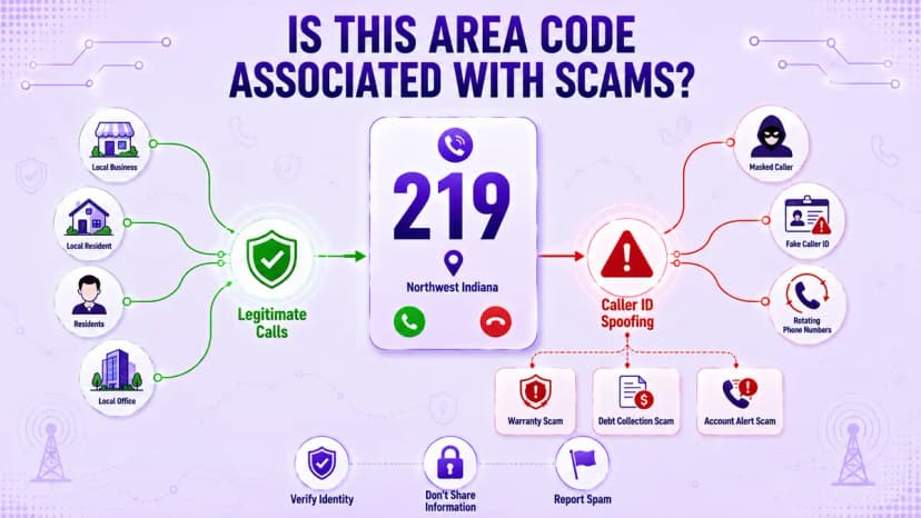 Illustratie van een vervalste robocall-waarschuwing gekoppeld aan netnummer 219