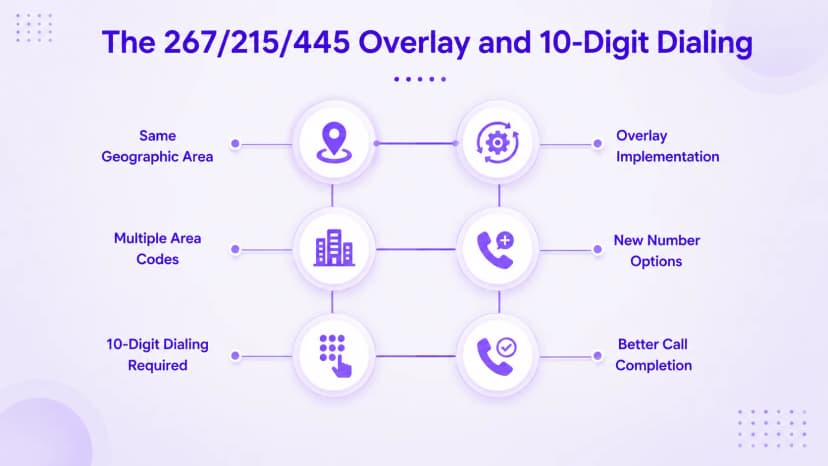 De 267/215/445 overlay en 10-cijferige nummers in Philadelphia