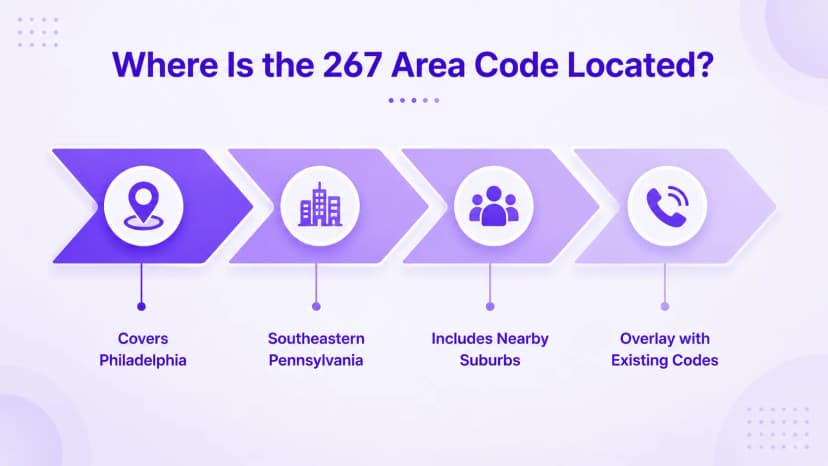 Waar bevindt zich het netnummer 267: Philadelphia plus de provincies Bucks en Montgomery