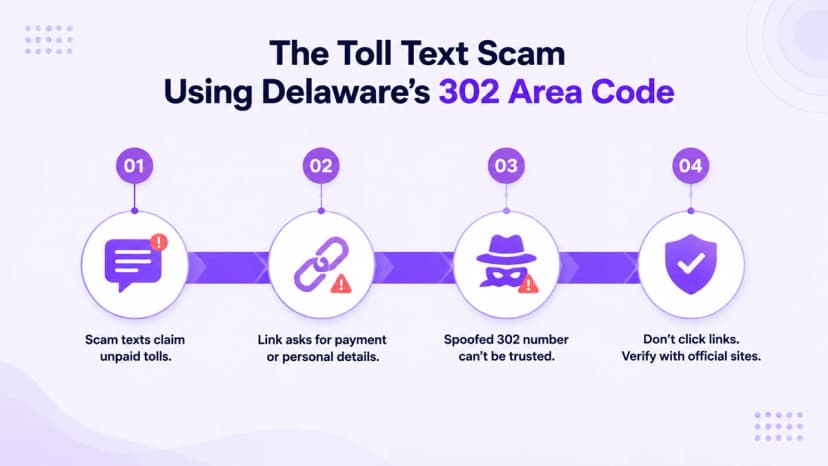 Waarschuwingssignalen van de toltekstfraude die het netnummer 302 van Delaware vervalst: valse tolclaims, verdachte links, vervalste nummers en veiligheidstips