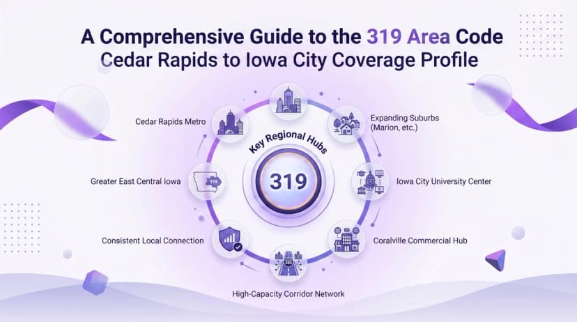 Kaart van netnummer 319 voor Cedar Rapids en Iowa City in het oosten van Iowa