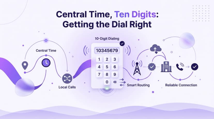 Illustratie van het kiezen van een tiencijferig 319 netnummer op Central Time