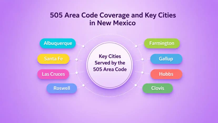 505 Netnummerdekking en belangrijke steden in New Mexico