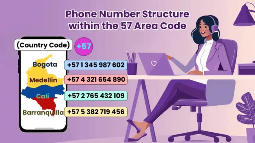 Estrutura do número de telefone dentro do código de área 57
