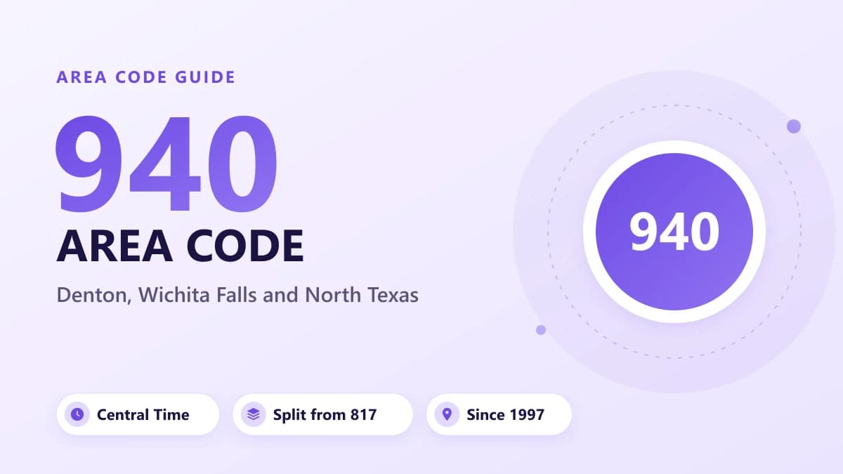 940 Alan Kodu: Denton, Texas Konum ve Saat Dilimi
