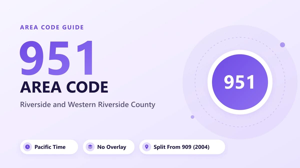 951 Indicatif régional : Riverside et Western Riverside County, Californie