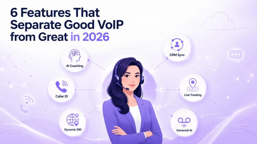 2026년 좋은 VoIP와 좋은 VoIP를 구분하는 6가지 기능 — AI 코칭, 발신자 ID, 동적 DID, CRM 동기화, 실시간 추적 및 음성 메일 AI