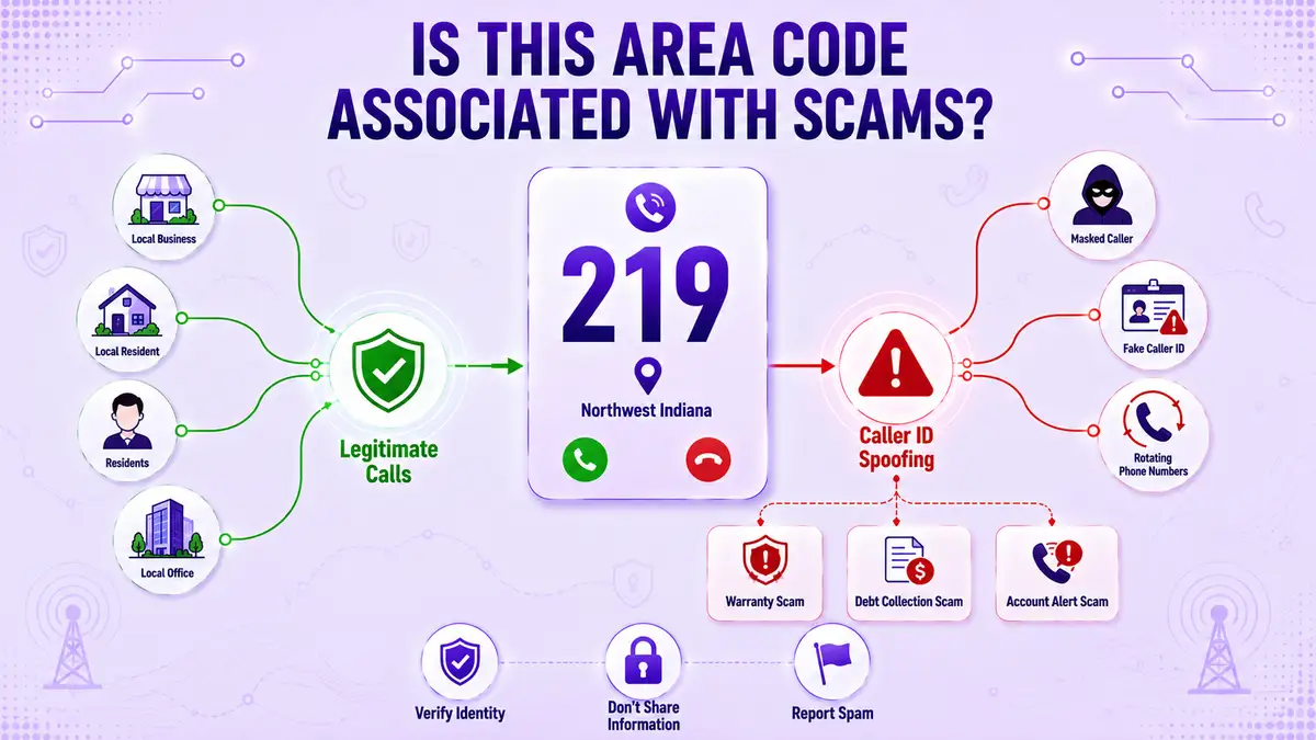 Illustratie van een vervalste robocall-waarschuwing gekoppeld aan netnummer 219